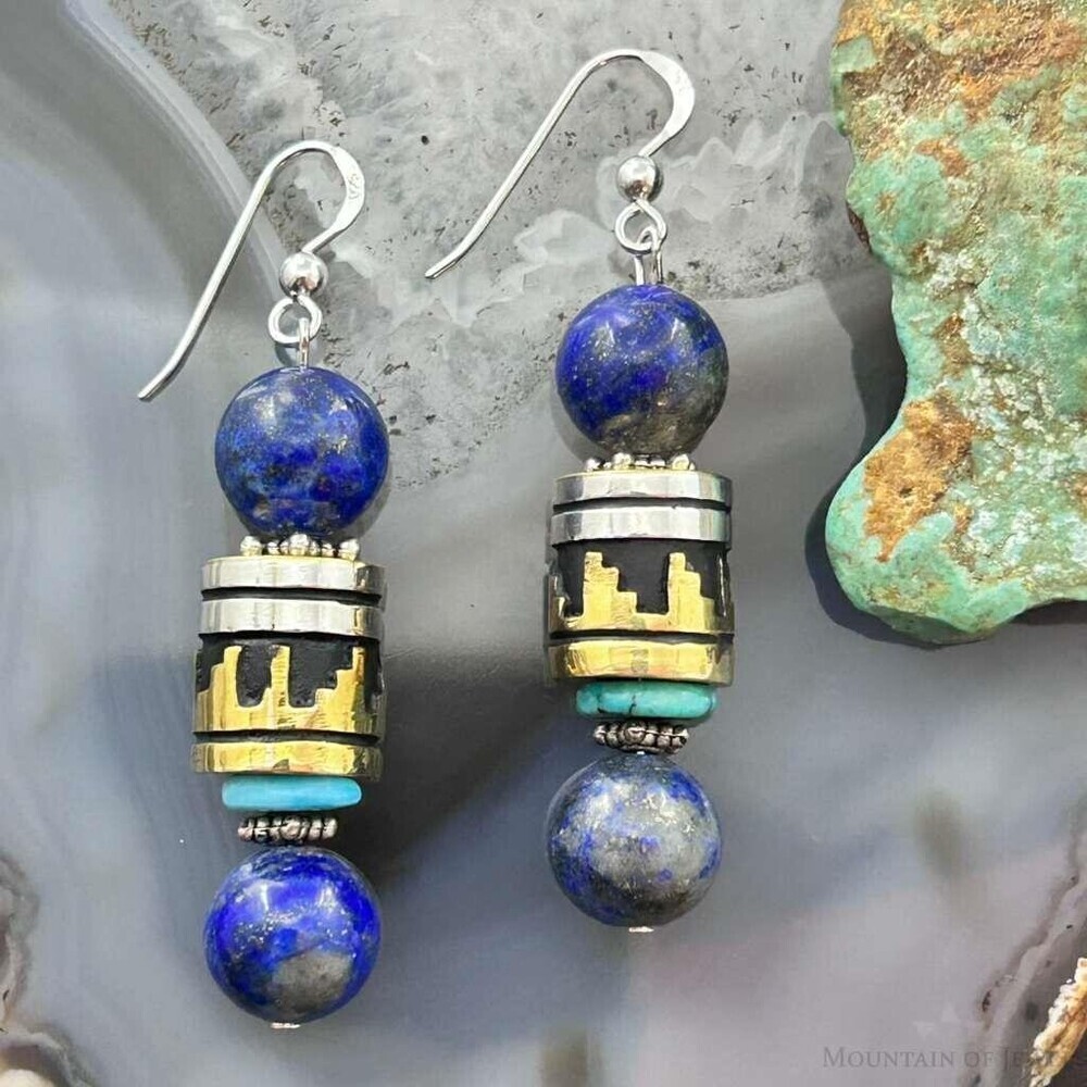 Tommy & Rosita Singer Sterling Lapis,Turquoise Beads Dangle Earrings For Women 1